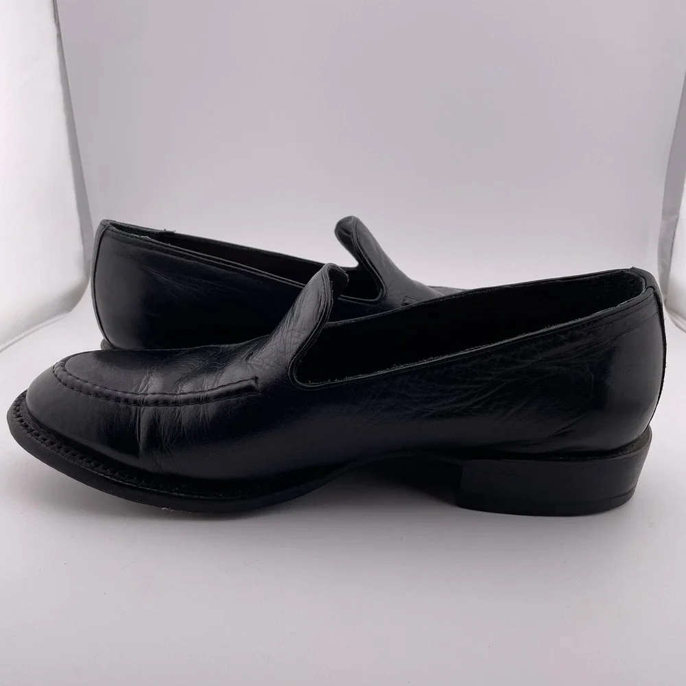 Lucchese Mad Dog After Ride Black Leather Loafers Slip‎ On Dress Shoes Size 8.5